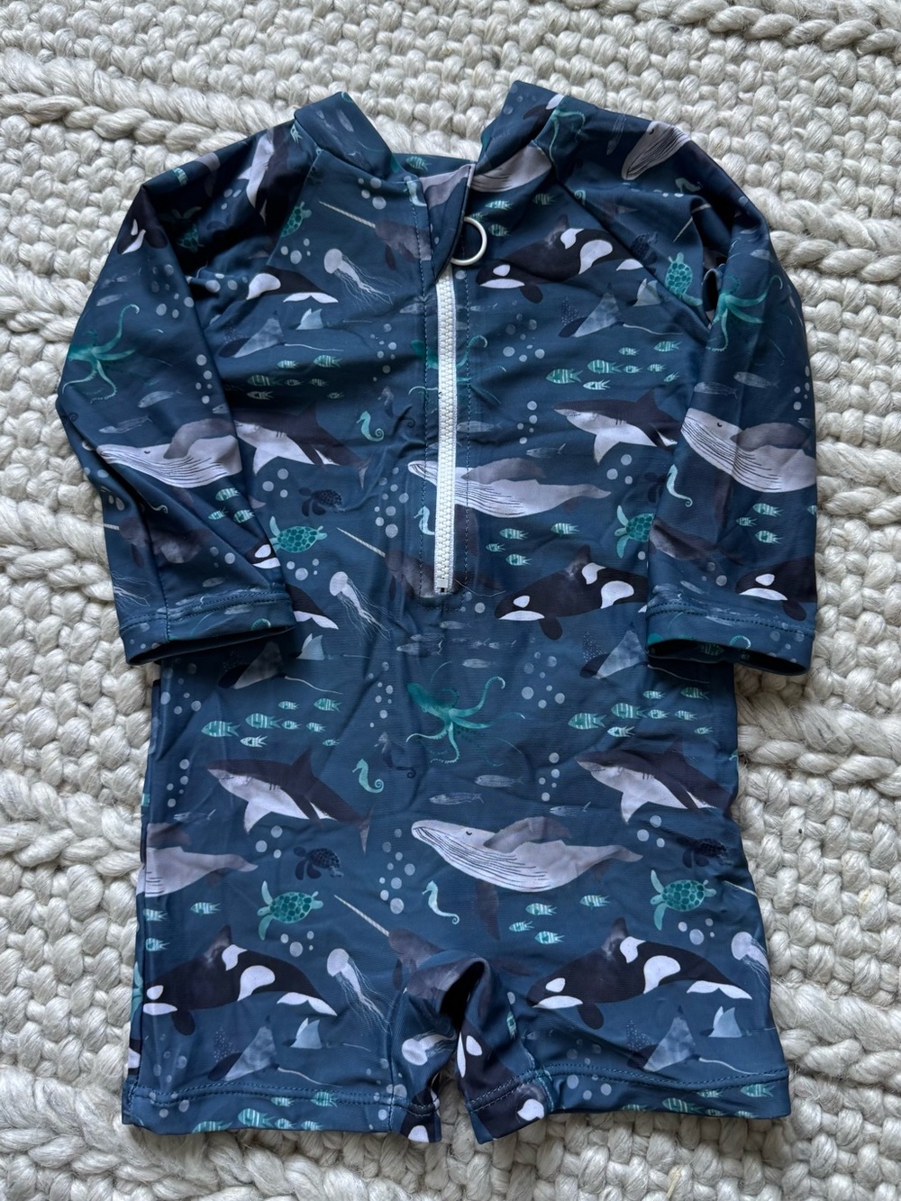 Kids Long Sleeve Navy Ocean Animal One-Piece Rash Suit